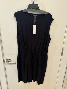 Eileen Fisher Black Sleeveless Drawstring Midi Dress